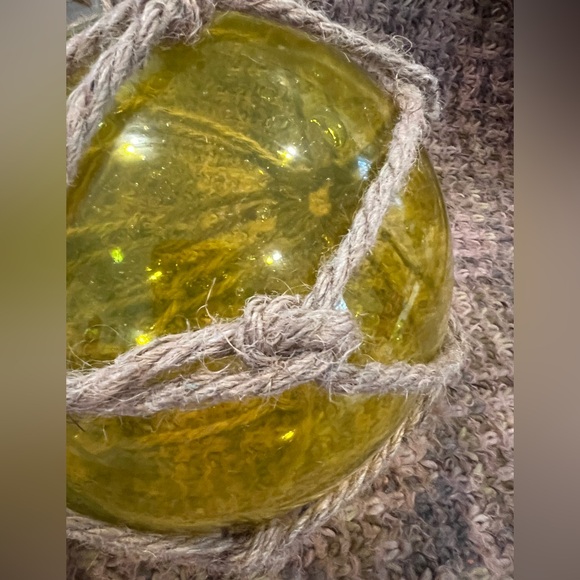 Glass Fishing Float/Buoy Ball, Vintage, hand blown, medium, yellow 8” buoy - Picture 4 of 5